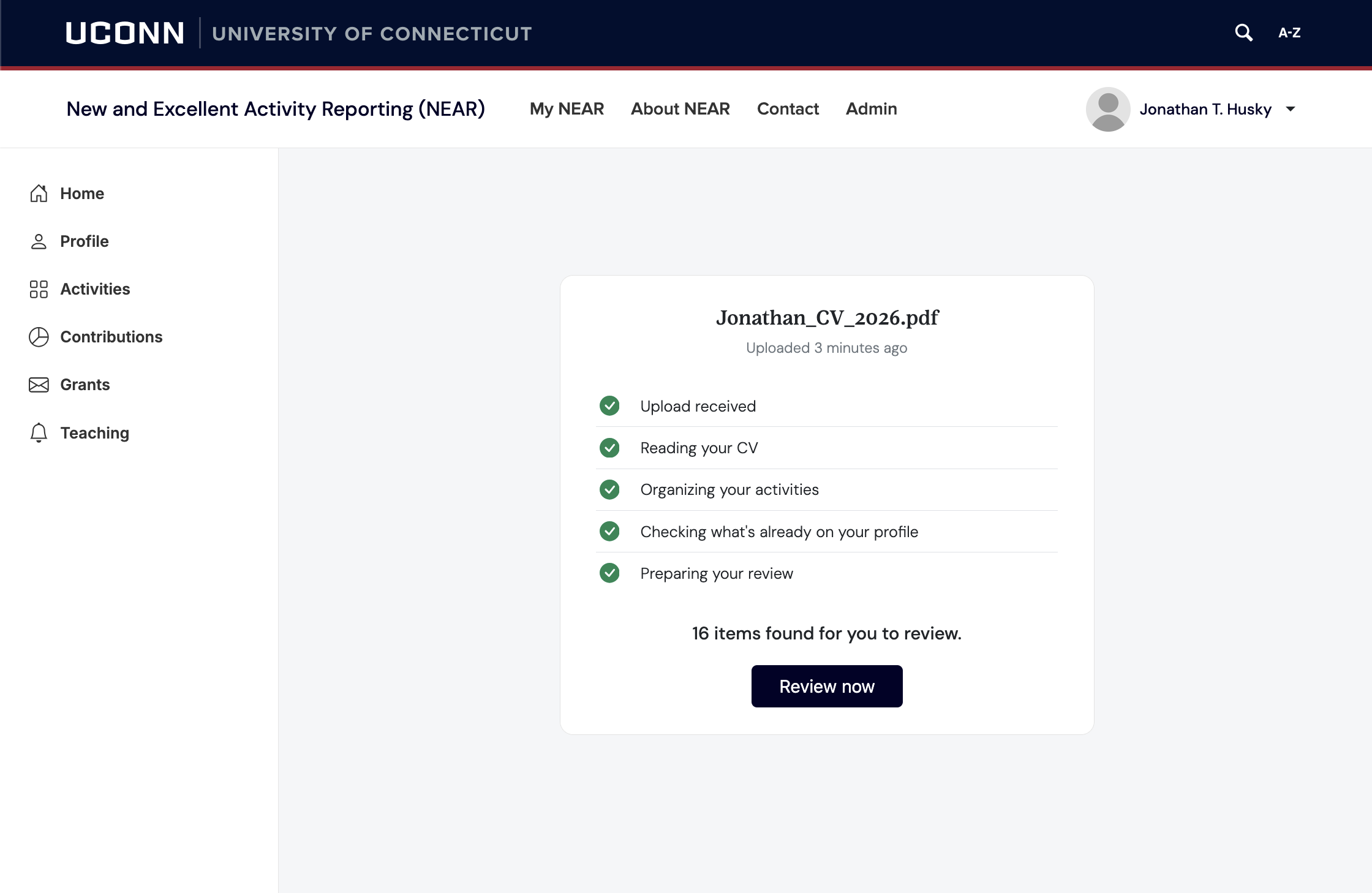AI CV parsing screen highlighting suggested records ready for faculty review and acceptance.
